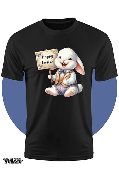 StoryGift Romania Tricou Copii Cu Un Iepuras Vesel, Mesajul "happy Easter", Ilustratie, Rade, Fericire, Past