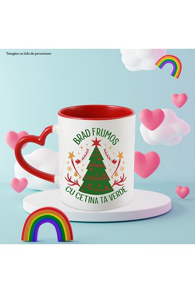 StoryGift Romania Beautiful Christmas tree mug with your evergreen Christmas tree, 330ml, Ceramic with Heart Handle, With, STG