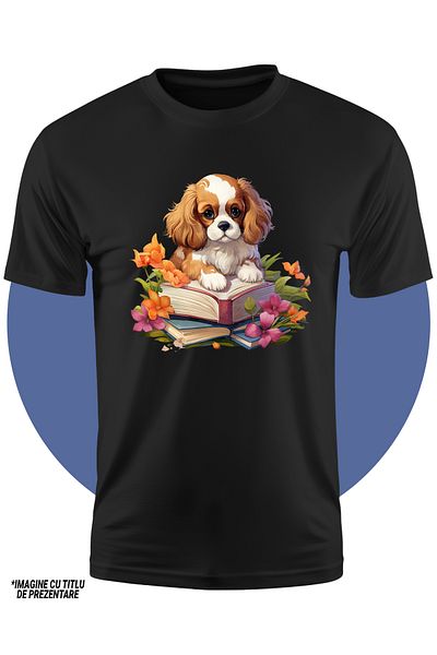 StoryGift Romania Tricou Copii Cu Un Catelus Blanos Care Tine O Carte Deschisa, Lectura, Studiu, Invata, Nat