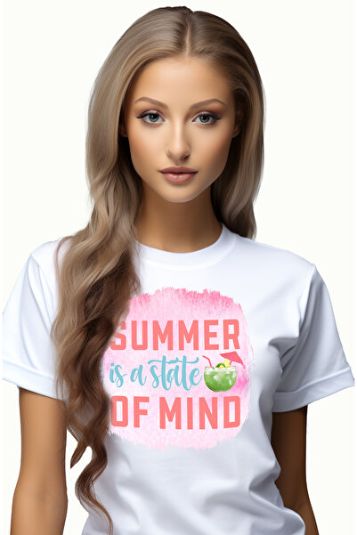 StoryGift Romania Tricou Femei Cu Mesajul "summer Is A State Of Mind", Vara, Vacanta, Relaxare, Co Wht_l