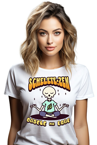 StoryGift Romania Tricou Femei Schelete Zen Oase Se Rup, Yoga, Relaxare Cu Imprimeu Pe Fata, 100% Wht_l