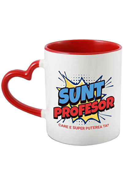 StoryGift Romania Cana Cu Design Stil Desene Animate Copii Super Erou Text Meserie Super Profesor,, Cu Maner Inim Stg