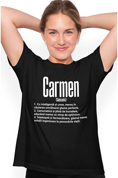 StoryGift Romania Tricou Femei Cu Numele Carmen, Si Mesaj Motivational, Glumeata, Carismatica, Int Blk_m