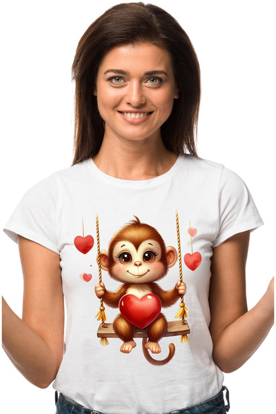 StoryGift Romania Tricou Femei Cu O Maimutica, Inimioare, Joaca, Se Da In Leagan, Iubire, Aprecier Wht_l