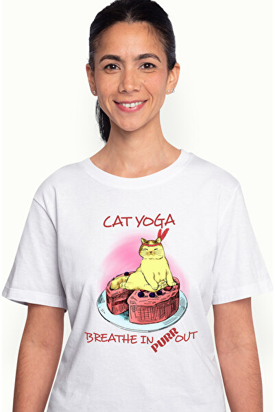 StoryGift Romania Tricou Femei Cu Pisica Pe Un Tort Cu Mesajul "cat Yoga, Bre...