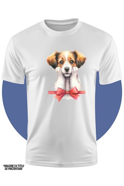 StoryGift Romania Tricou Copii Cu Un Catel Socat, Ilustratie, Funda, Uimit, Mirat, Putin Speriat 100% Bumba