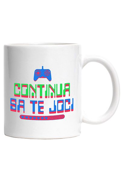 StoryGift Romania Mug with Video Game Style Text Keep Playing PS Controller Digital World, Ceramic, With White Handle