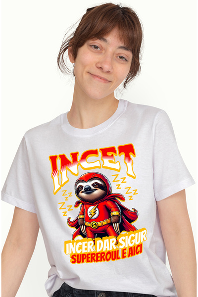 StoryGift Romania Tricou Femei Super Erou - Incet Dar Sigur, Cu Imprimeu Pe F...