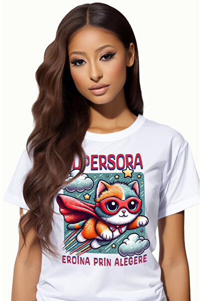 StoryGift Romania Tricou Femei Super Sora, Supererou, Eroina Prin Alegere, Cu Imprimeu Pe Fata, 1 Wht_l