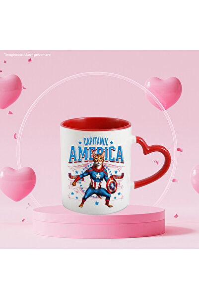 StoryGift Romania Abyssinian Cat Mug in Captain America Costume with Cape, , With Heart Handle