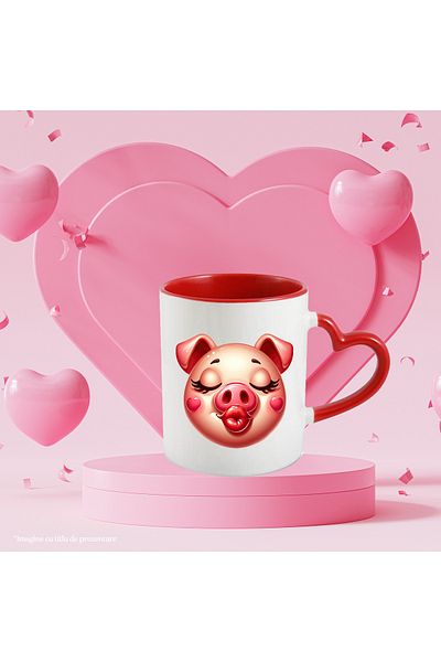 StoryGift Romania Mug with a happy pig giving a kiss | illustration | affection | heart, With ,STG