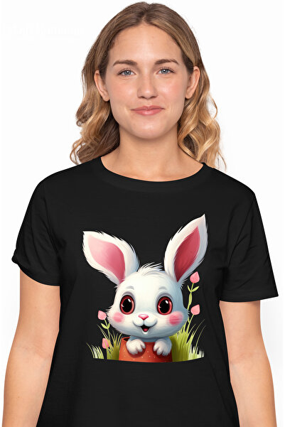 StoryGift Romania Tricou Femei Cu Un Iepuras Curios, Jucaus, Ilustratie, Flor...