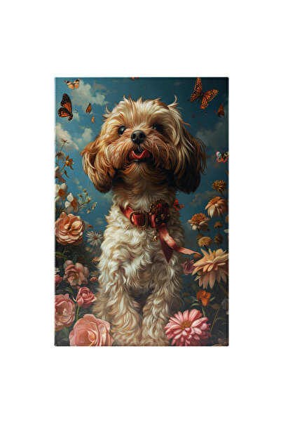 StoryGift Romania Tablou Canvas Catelus Alba Dragut Cu Limba Scoasa Dupa Flut...