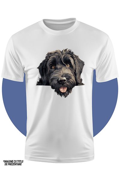 StoryGift Romania Tricou Copii Cu Un Catel Negru, Ilustratie, Blanos, Limba Scoasa, Pentru Iubitorii De Anim