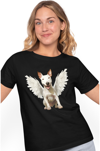 StoryGift Romania Tricou Femei Cu Un Caine Alb Bucuros Cu Aripi Albe, Ilustra...