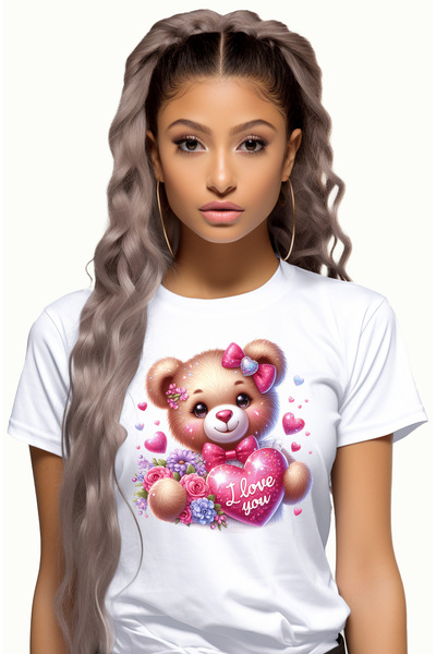 StoryGift Romania Tricou Femei Cu O Ursoaica Vesela, De Plus, Ilustratie, Flo...