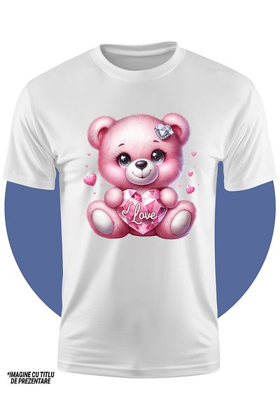 StoryGift Romania Tricou Copii Cu O Ursoaica De Plus, Roz, Ilustratie, Tine O Inima Din Diamant Cu Mesajul "