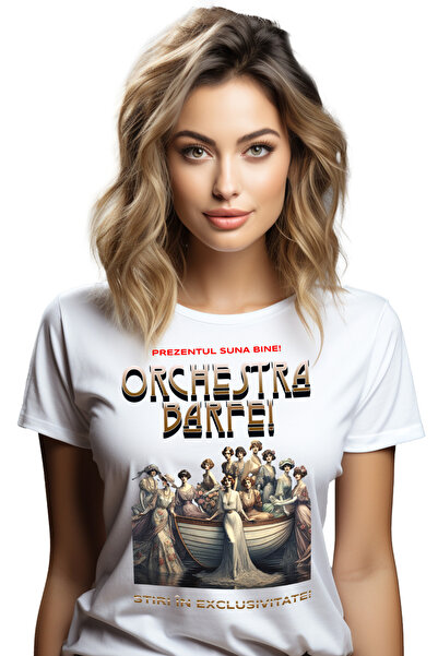 StoryGift Romania Tricou Femei Grup De Femei Stil Interbelic Text Haios Orchestra Barfei Stiri In Wht_m