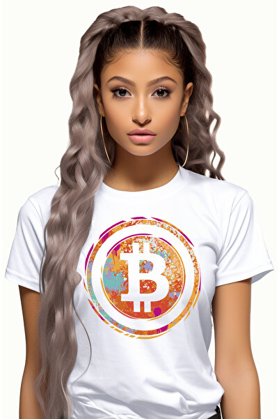 StoryGift Romania Tricou Femei Cu Simbol Bitcoin In Cerc, Crypto, Monede Virtuale, Nft, Investitii Wht_l