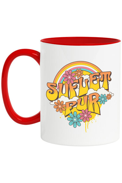 StoryGift Romania Cana Cu Curcubeu Cu Flori Colorate Text Suflet Pur Mesaj In...