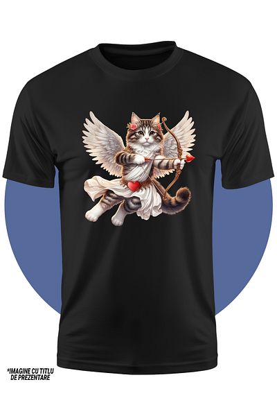 StoryGift Romania Tricou Copii Cu O Pisicuta Care Trage Cu Arcul, Ilustratie, Cupidon, Indragostire, Valenti
