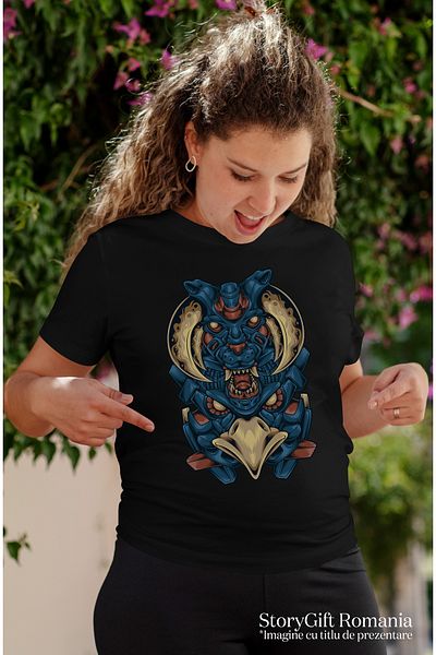 StoryGift Romania Women's T-Shirt With Totem, Mecha, Robot, Eagle, Tiger, Horns, SF, Multicolor with i BLK_L