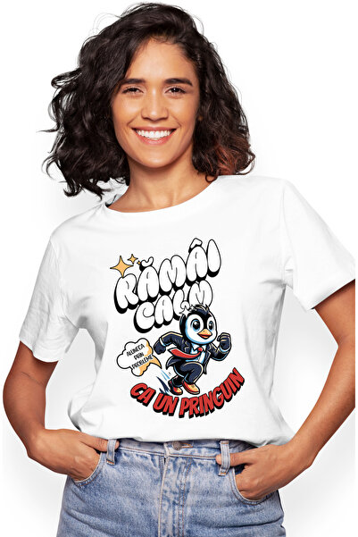 StoryGift Romania Tricou Femei pinguin in costum text ramai calm si aluneca p...