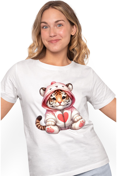 StoryGift Romania Tricou Femei Cu Un Pui De Tigru In Hanorac, Inimioara, Ilus...