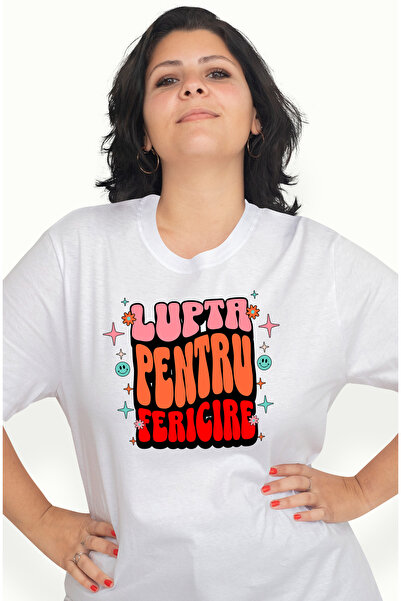 StoryGift Romania Tricou Femei Lupta Pentru Fericire, Cu Imprimeu Pe Fata, 10...