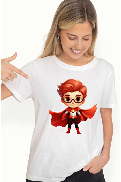 StoryGift Romania Tricou Femei Cu Un Baiat In Costum De Erou, Ilustratie, Pel...