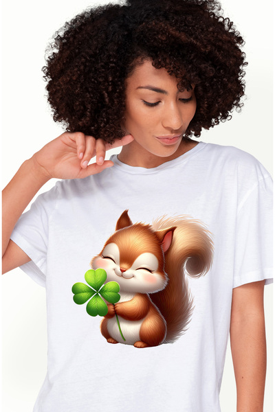 StoryGift Romania Tricou Femei Cu O Veverita Fericita, Ilustratie, Norocoasa,...