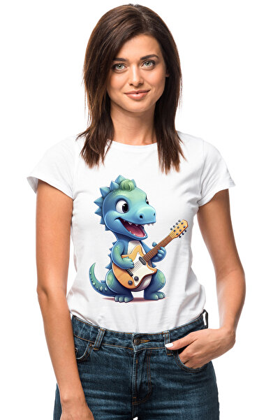 StoryGift Romania Tricou Femei Cu Un Dinozaur Albastru Care Canta La Chitara,...