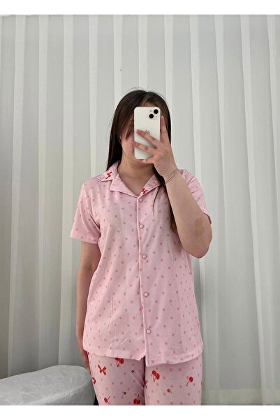 Lena Homewears Σετ κοντομάνικη πιτζάμες Pink Cherry Bomb 6 τεμαχίων με φιόγκο