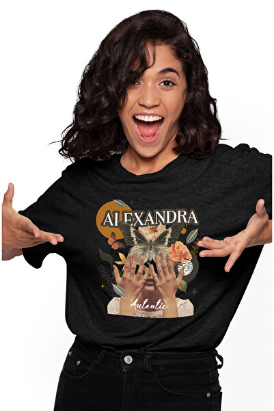 StoryGift Romania Tricou Femei Cu Numele Alexandra, Colaj Fata, Fluture, Flor...