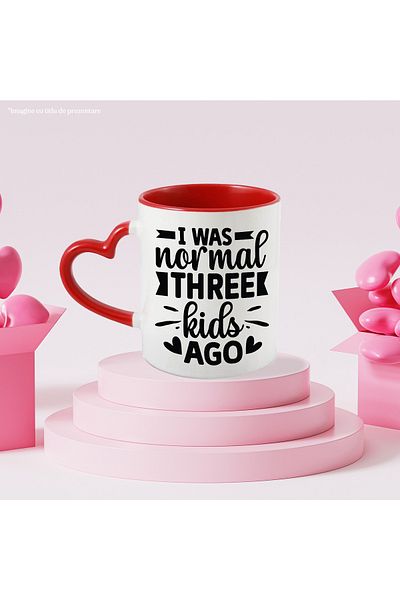 StoryGift Romania Mug with hearts and the funny message "I was normal 3 kids ago" with Heart Handle, With,STG.