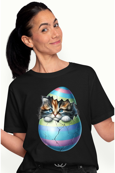 StoryGift Romania Tricou Femei Cu O Pisicuta Timida Care Iese Dintr-un Ou Spa...