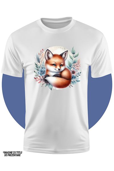 StoryGift Romania Tricou Copii Cu O Vulpe Micuta Care Sta Cuminte, Ilustratie, Flori, Plante, Natura, Padure