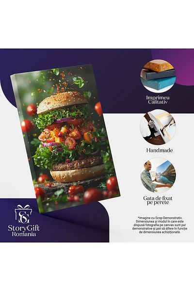 StoryGift Romania Tablou Canvas Marele Burger Foarte Delicios Cu Rosii Ceapa Salata Si Carne Puse Intre Chiflele