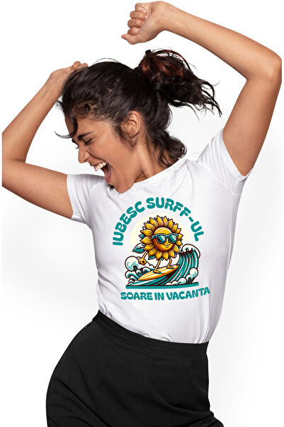StoryGift Romania Tricou Femei Soare Pe Placa De Surff, Vara, Vacanta Cu Impr...