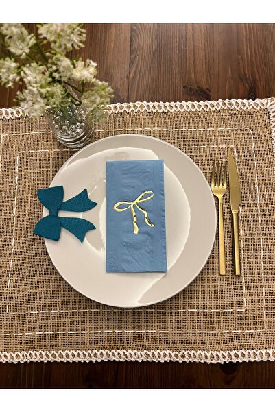 kidspartim منديل نادل مطوي بطبعة فيونكة زرقاء مذهبة باللون الذهبي 16 قطعة