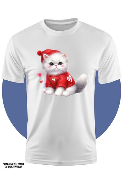 StoryGift Romania Tricou Copii Cu O Pisicuta Imbujorata, Ilustratie, Caciula Rosie, Bluza, Frig, Iarna, Inim