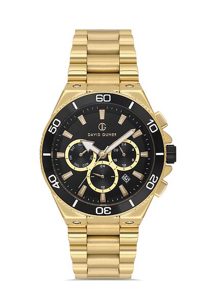 DAVID GUNER Men's Wristwatch Dg-8654Ga-B2 with Yellow Coated Black Dial