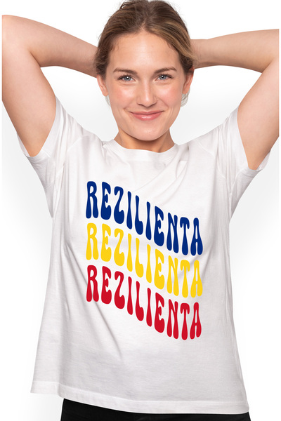 StoryGift Romania Tricou Femei Cuvantul Rezilienta, In Culorile Steagului Rom...