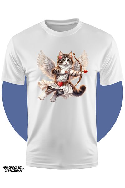 StoryGift Romania Tricou Copii Cu O Pisicuta Care Trage Cu Arcul, Ilustratie, Cupidon, Indragostire, Valenti