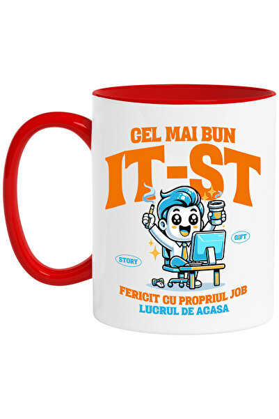 StoryGift Romania Cana Cu Barbat Vesel La Birou Cu Pahar De Cafea Si Tigara T...