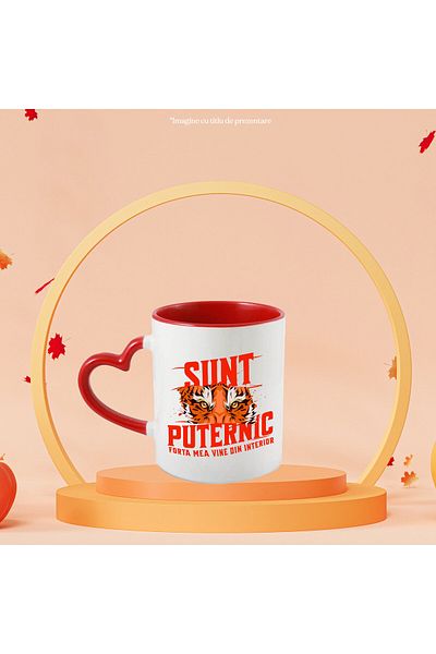 StoryGift Romania Mug with Angry Tiger Eyes Motivational Message I Am Strong My Strength Comes From I, With Heart Handle