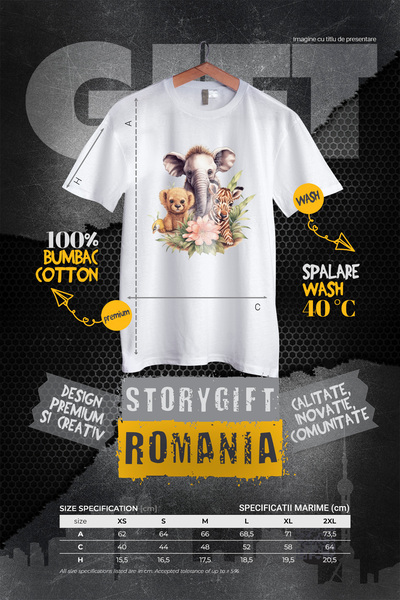 StoryGift Romania Tricou Femei Cu Mai Multe Animalute Salbatice, Ilustratie, In Natura, Jungla, Fl Wht_l