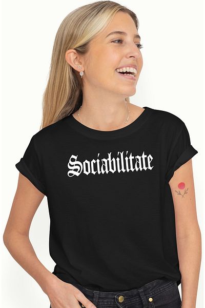 StoryGift Romania Tricou Femei Sociabilitate, Mesaj Motivational, Cuvant, Text Inspirational, Self Blk_m