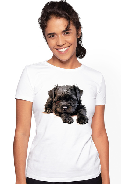 StoryGift Romania Tricou Femei Cu Un Catelus Negru, Blanos, Ilustratie, Somno...