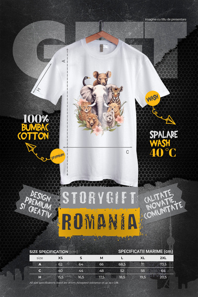 StoryGift Romania Tricou Femei cu animale salbatice, ilustratie, natura, intelegere, jungla, elefa WHT_L